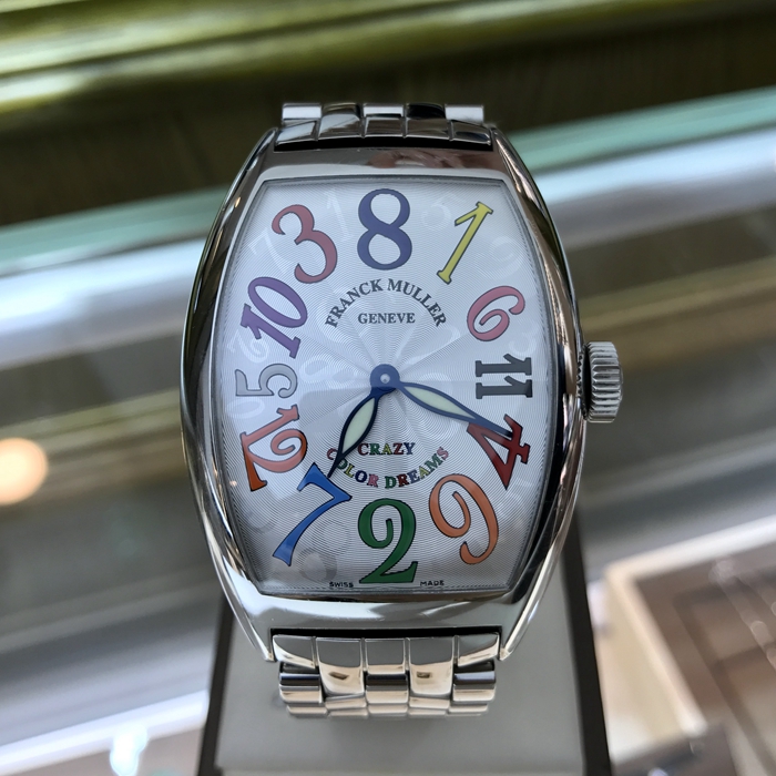 FRANCK MULLER 法兰克穆勒 CRAZY HOURS系列，8880 CH。精钢表壳，白色放射面盘乱跳彩字，自动上弦机械机芯。 单表无附件。