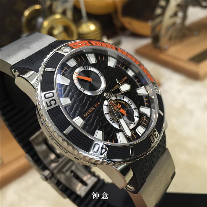 Ulysse Nardin 雅典航海系列，263-90-3/92。钛金属45毫米表径，背透自动机械，小三针，日历显示，动力储备显示，橡胶表带折叠扣。专柜定价：8300欧元。 未使用品全套附件齐全。