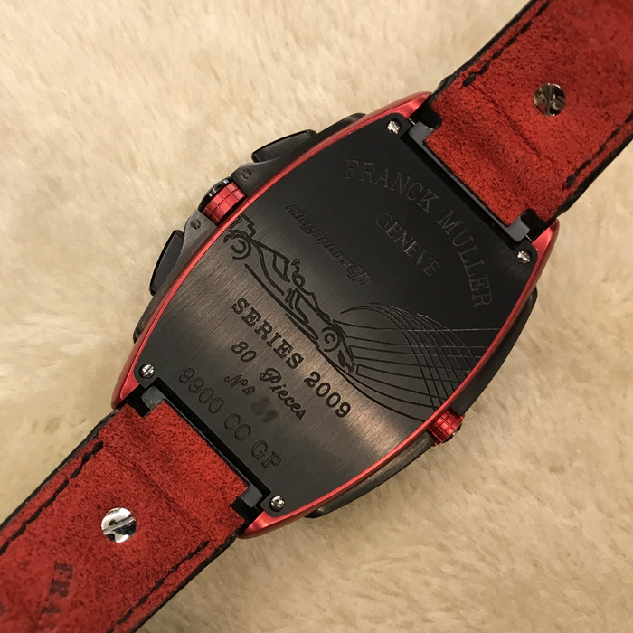 FRANCK MULLER 法兰克穆勒 THE CONQUISTADOR LINE系列，9900 CC GP。48毫米表径，钛金属表壳，PVD红色镀层，6点位置日期显示，计时功能自动上弦机械机芯。 全套附件齐全。