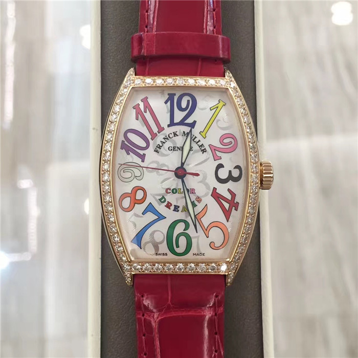 法兰克穆勒FRANCK MULLER 新款5851 M SC COL DRM D 1R 玫瑰金原镶钻圈钻耳 彩字面盘