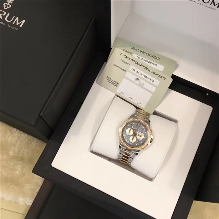 CORUN 昆仑 ADMIRAL'S CUP 海军上将杯系列，132.101.29/V200 PK10，38毫米表径，间金表圈，间金表带，折叠扣，原镶钻圈钻刻，蓝色贝母面盘，中心计时秒针，四点位置视窗式日期显示，蓝宝石水晶透盖，自动上弦机械机芯。专柜定价：170000元。 未使用品全套附件齐全。