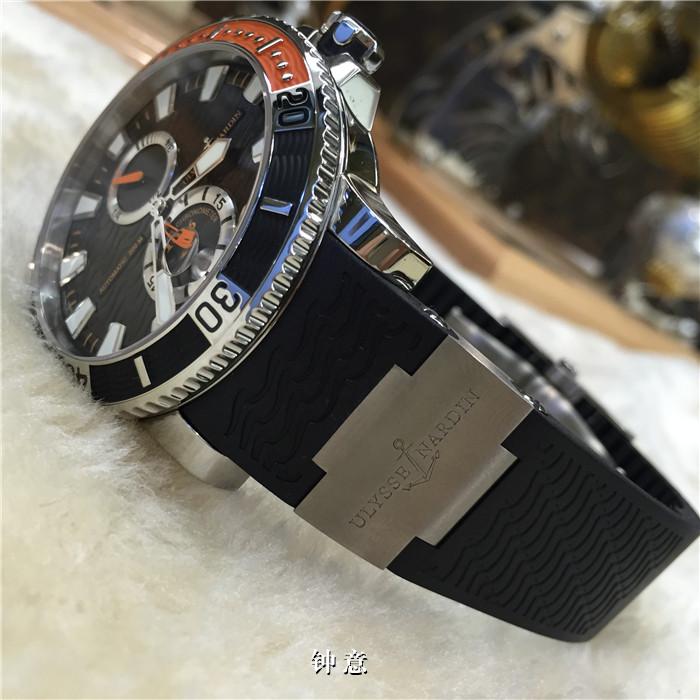 Ulysse Nardin 雅典航海系列，263-90-3/92。钛金属45毫米表径，背透自动机械，小三针，日历显示，动力储备显示，橡胶表带折叠扣。专柜定价：8300欧元。 未使用品全套附件齐全。