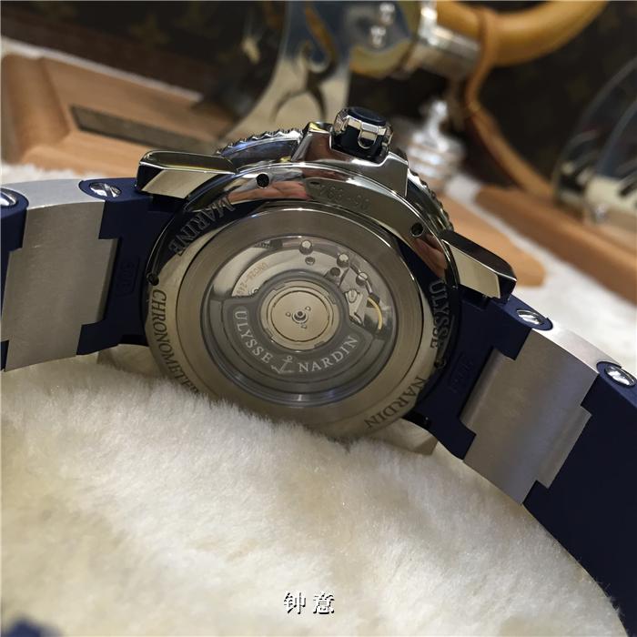 Ulysse Nardin 雅典航海系列，263-90-3/93。钛金属45毫米表径，背透自动机械，小三针，日历显示，动力储备显示，橡胶表带折叠扣。专柜定价：8300欧元。 未使用品全套附件齐全。