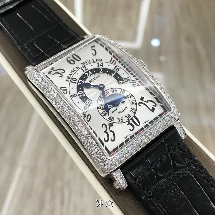 FRANCK MULLER 法兰克穆勒  Long Island 长岛系列，?1300 H R JR。?35*48.3毫米表径，?精钢后镶钻表壳，六点位置月相显示，自动上弦机械机芯。 全套附件齐全。