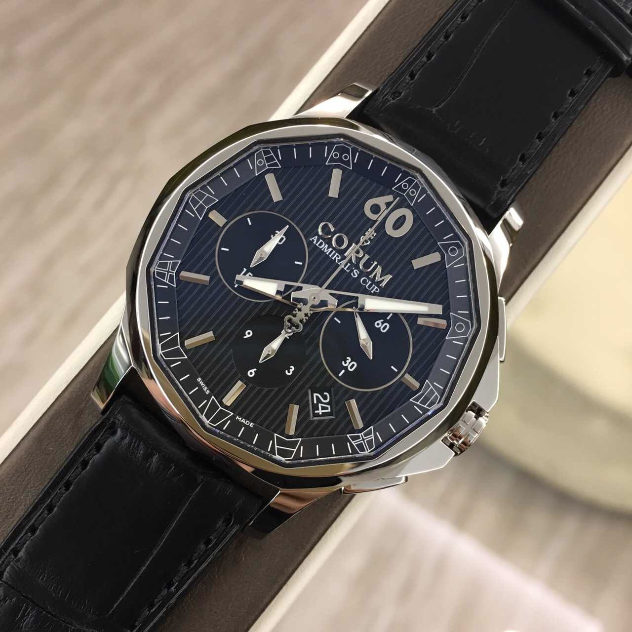 昆仑海军上将杯984.101.20/0F01.AN10 精钢黑篮条纹 42mm带计时功能
