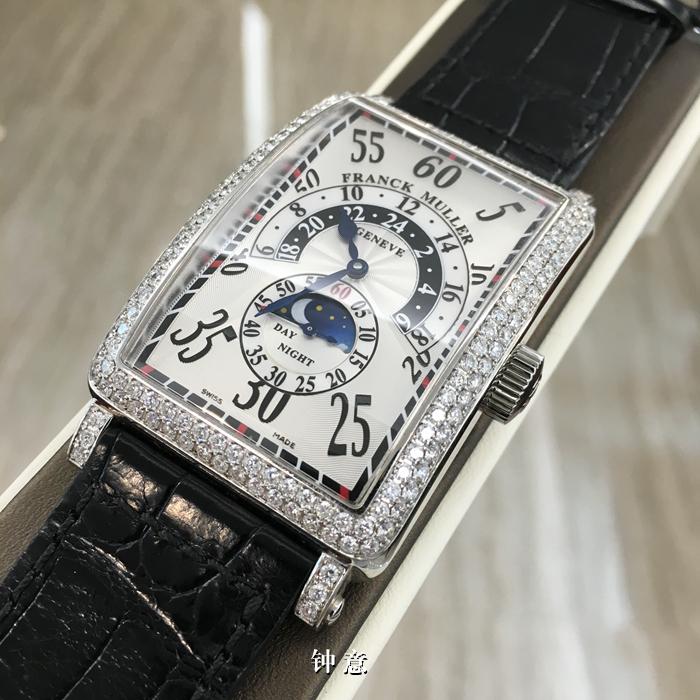 FRANCK MULLER 法兰克穆勒  Long Island 长岛系列，?1300 H R JR。?35*48.3毫米表径，?精钢后镶钻表壳，六点位置月相显示，自动上弦机械机芯。 全套附件齐全。
