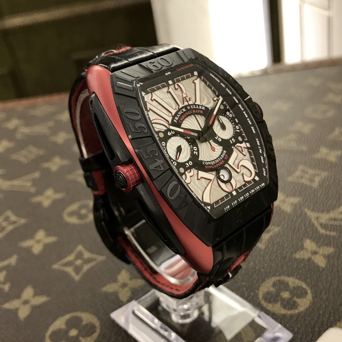 FRANCK MULLER 法兰克穆勒 THE CONQUISTADOR LINE系列，9900 CC GP。48毫米表径，钛金属表壳，PVD红色镀层，6点位置日期显示，计时功能自动上弦机械机芯。 全套附件齐全。