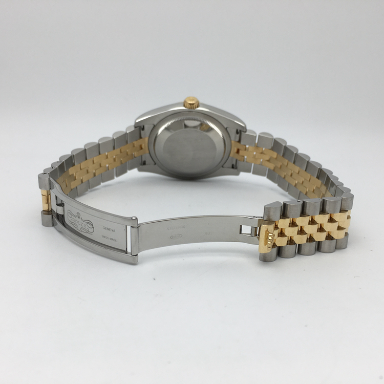 ROLEX 劳力士 日志型系列，116233。36毫米表径，18K黄金/精钢表壳，银色面盘，钻石时标，3点位置日期显示，自产3135自动上弦机械机芯，动力储备48小时，专柜定价：100800元。 全套附件齐全。