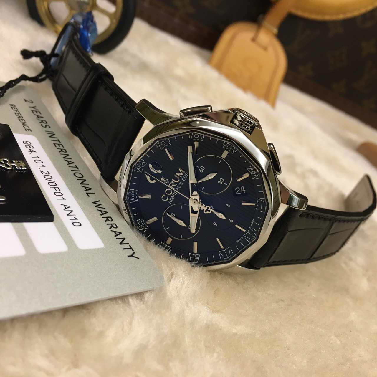 昆仑海军上将杯984.101.20/0F01.AN10 精钢黑篮条纹 42mm带计时功能