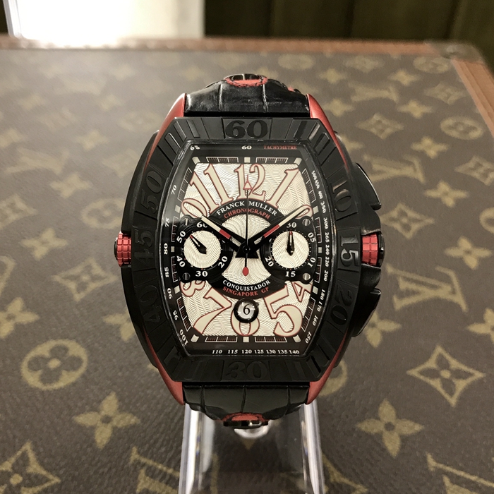 FRANCK MULLER 法兰克穆勒 THE CONQUISTADOR LINE系列，9900 CC GP。48毫米表径，钛金属表壳，PVD红色镀层，6点位置日期显示，计时功能自动上弦机械机芯。 全套附件齐全。