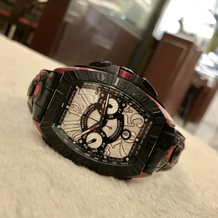 FRANCK MULLER 法兰克穆勒 THE CONQUISTADOR LINE系列，9900 CC GP。48毫米表径，钛金属表壳，PVD红色镀层，6点位置日期显示，计时功能自动上弦机械机芯。 全套附件齐全。