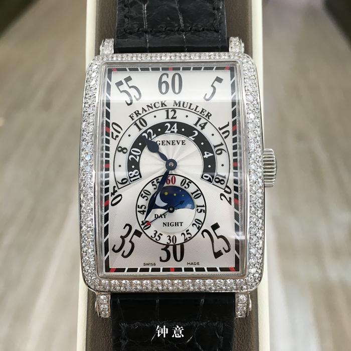 FRANCK MULLER 法兰克穆勒  Long Island 长岛系列，?1300 H R JR。?35*48.3毫米表径，?精钢后镶钻表壳，六点位置月相显示，自动上弦机械机芯。 全套附件齐全。